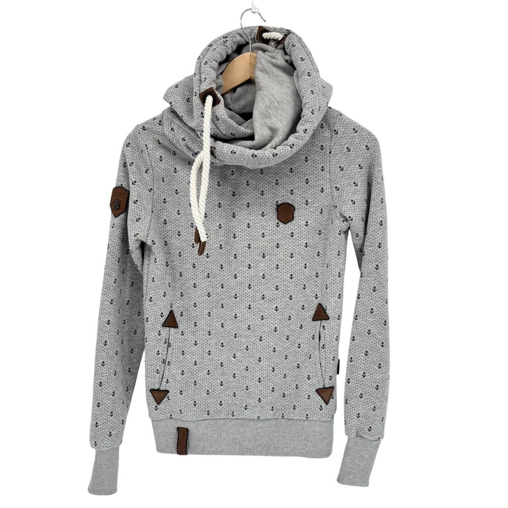 Naketano Hoodie Pullover Hooded Sweatshirt‎ Womens S Anchor Nautical Marine Gray